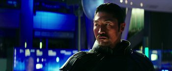 Movie still from “Teenage Mutant Ninja Turtles: Out of the Shadows” (2016), directed by Dave Green – A person wearing a helmet; Close Up shot, Low angle