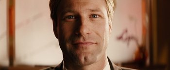 Movie still from “Thank You for Smoking” (2005), directed by Jason Reitman – A man with blond hair and blue eyes; Close Up shot, Low angle