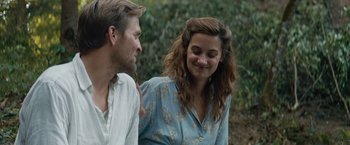 Movie still from “Out Stealing Horses” (2019), directed by Hans Petter Moland – A man and a woman are talking to each other; Close Up shot, Over the shoulder angle