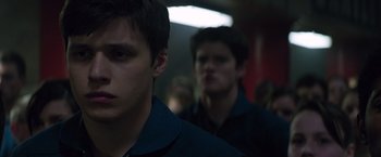 Movie still from “The 5th Wave” (2016), directed by J Blakeson – Two young men are standing in a hallway; Close Up shot, Low angle