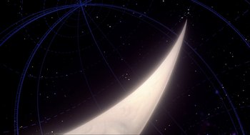 Movie still from “The Adventures of Baron Munchausen” (1988), directed by Terry Gilliam – An image of an image taken from a telescope; Extreme Wide shot, Low angle