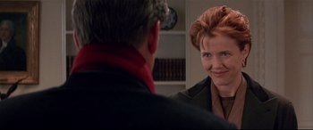 Movie still from “The American President” (1995), directed by Rob Reiner – A man and a woman talking to each other; Close Up shot, Over the shoulder angle