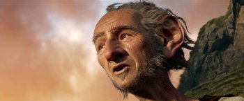 Movie still from “The BFG” (2016), directed by Steven Spielberg – An old man with a long gray beard; Close Up shot, Low angle