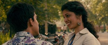 Movie still from “The Best Exotic Marigold Hotel” (2011), directed by John Madden – A man and a woman talking to each other; Close Up shot, Over the shoulder angle