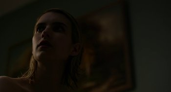 Movie still from “The Blackcoat's Daughter” (2015), directed by Oz Perkins – A woman with long blonde hair looking into the distance; Close Up shot, Low angle