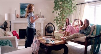 Movie still from “The Bling Ring” (2013), directed by Sofia Coppola – A group of people sitting in a living room; Wide shot, Over the shoulder angle