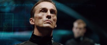 Movie still from “Pandorum” (2009), directed by Christian Alvart – A person looking up; Close Up shot, Low angle