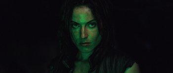 Movie still from “Pandorum” (2009), directed by Christian Alvart – A person wearing a jacket; Close Up shot, Low angle