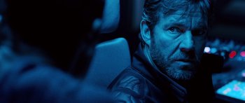 Movie still from “Pandorum” (2009), directed by Christian Alvart – A person in a car; Close Up shot, Over the shoulder angle