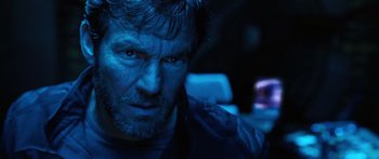 Movie still from “Pandorum” (2009), directed by Christian Alvart – A person wearing a jacket; Close Up shot, Low angle