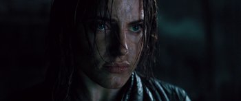 Movie still from “Pandorum” (2009), directed by Christian Alvart – A person with wet hair; Close Up shot, Low angle