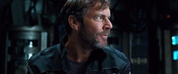 Movie still from “Pandorum” (2009), directed by Christian Alvart – A person wearing a jacket; Close Up shot, Low angle