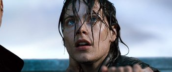 Movie still from “Pandorum” (2009), directed by Christian Alvart – A person with wet hair; Close Up shot, Low angle