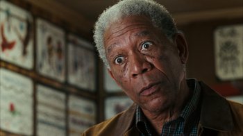 Movie still from “The Bucket List” (2007), directed by Rob Reiner – An older man with a surprised look on his face; Close Up shot, Low angle