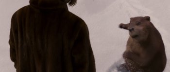 Movie still from “The Chronicles of Narnia: The Lion, the Witch and the Wardrobe” (2005), directed by Andrew Adamson – A person wearing a brown coat and a black hat; Extreme Close Up shot, High angle