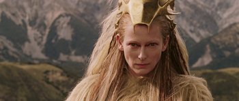 Movie still from “The Chronicles of Narnia: The Lion, the Witch and the Wardrobe” (2005), directed by Andrew Adamson – A person wearing a costume; Close Up shot, Low angle