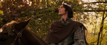 Movie still from “The Chronicles of Narnia: The Lion, the Witch and the Wardrobe” (2005), directed by Andrew Adamson – A man wearing a crown and a brown cape; Medium shot, Low angle