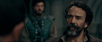 Movie still from “The Chronicles of Narnia: Prince Caspian” (2008), directed by Andrew Adamson – A man with a long beard and a mustache; Close Up shot, Over the shoulder angle