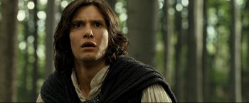 Movie still from “The Chronicles of Narnia: Prince Caspian” (2008), directed by Andrew Adamson – A person with long brown hair; Close Up shot, Low angle