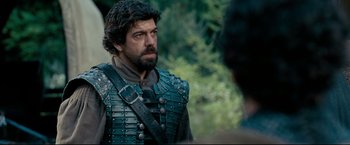 Movie still from “The Chronicles of Narnia: Prince Caspian” (2008), directed by Andrew Adamson – A person wearing armor; Medium shot, Over the shoulder angle