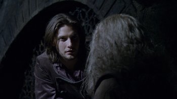 Movie still from “The Chronicles of Narnia: The Voyage of the Dawn Treader” (2010), directed by Michael Apted – A man and a woman are looking at one another; Close Up shot, Over the shoulder angle