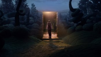 Movie still from “The Chronicles of Narnia: The Voyage of the Dawn Treader” (2010), directed by Michael Apted – A person standing in front of a door way; Extreme Wide shot, High angle