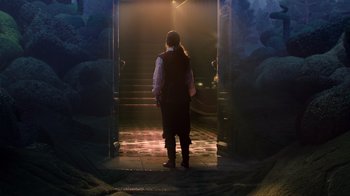 Movie still from “The Chronicles of Narnia: The Voyage of the Dawn Treader” (2010), directed by Michael Apted – A woman standing in front of a staircase in the dark; Wide shot, Low angle