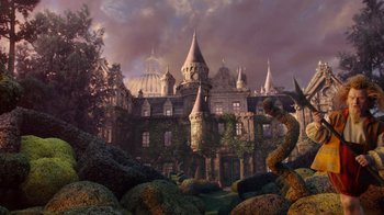 Movie still from “The Chronicles of Narnia: The Voyage of the Dawn Treader” (2010), directed by Michael Apted – An image of a castle with a dragon in the foreground; Extreme Wide shot, Low angle