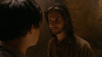 Movie still from “The Chronicles of Narnia: The Voyage of the Dawn Treader” (2010), directed by Michael Apted – A man with long hair looking into a mirror; Close Up shot, Over the shoulder angle