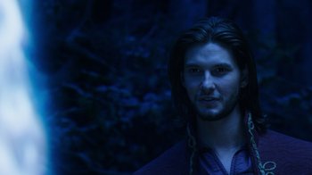 Movie still from “The Chronicles of Narnia: The Voyage of the Dawn Treader” (2010), directed by Michael Apted – A person with long dark hair; Close Up shot, Over the shoulder angle