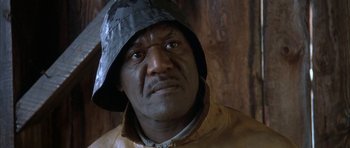 Movie still from “The Cider House Rules” (1999), directed by Lasse Hallström – A person wearing a hat; Close Up shot, Low angle