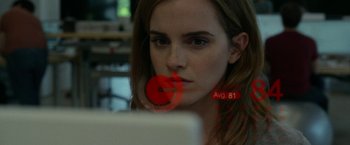 Movie still from “The Circle” (2017), directed by James Ponsoldt – A person using a computer; Close Up shot, Over the shoulder angle