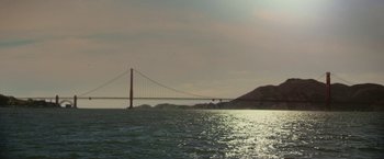 Movie still from “The Circle” (2017), directed by James Ponsoldt – A view of the golden gate bridge from the water; Extreme Wide shot, Low angle
