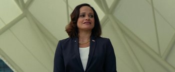 Movie still from “The Circle” (2017), directed by James Ponsoldt – A woman in a black jacket and a gold chain; Close Up shot, Low angle