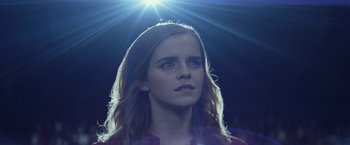 Movie still from “The Circle” (2017), directed by James Ponsoldt – A person with long hair; Close Up shot, Low angle