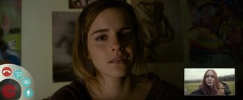 Movie still from “The Circle” (2017), directed by James Ponsoldt – A person with long brown hair; Close Up shot, Low angle