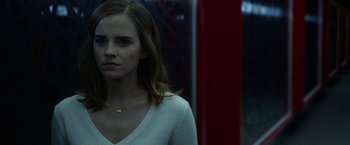 Movie still from “The Circle” (2017), directed by James Ponsoldt – A person wearing a white shirt; Close Up shot, Low angle