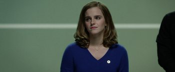 Movie still from “The Circle” (2017), directed by James Ponsoldt – A person wearing a blue shirt; Close Up shot, Over the shoulder angle