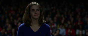 Movie still from “The Circle” (2017), directed by James Ponsoldt – A person wearing a blue shirt; Close Up shot, Over the shoulder angle