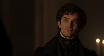 Movie still from “The Count of Monte Cristo” (2002), directed by Kevin Reynolds – A person wearing a suit and tie; Close Up shot, Over the shoulder angle