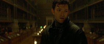 Movie still from “The Crimson Rivers” (2000), directed by Mathieu Kassovitz – A person wearing a jacket; Close Up shot, Low angle