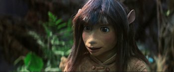 Movie still from “The Dark Crystal” (1982), directed by Frank Oz – The face of an animated character; Extreme Close Up shot, High angle