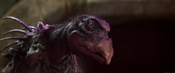 Movie still from “The Dark Crystal” (1982), directed by Frank Oz – The face of a bird; Close Up shot, Low angle