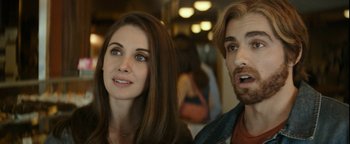 Movie still from “The Disaster Artist” (2017), directed by James Franco – A man and a woman looking at the camera; Close Up shot, Over the shoulder angle