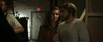 Movie still from “The Disaster Artist” (2017), directed by James Franco – A man and a woman standing next to each other; Medium shot, Over the shoulder angle