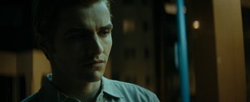 Movie still from “The Disaster Artist” (2017), directed by James Franco – A person wearing a shirt; Close Up shot, Over the shoulder angle