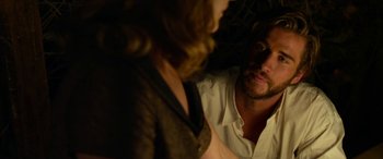 Movie still from “The Dressmaker” (2015), directed by Jocelyn Moorhouse – A man and a woman looking at one another; Close Up shot, Over the shoulder angle