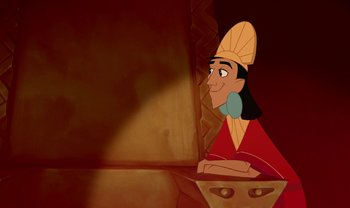 Movie still from “The Emperor's New Groove” (2000), directed by Mark Dindal – A character from the hunchback of notre dame; Close Up shot, Over the shoulder angle