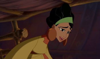 Movie still from “The Emperor's New Groove” (2000), directed by Mark Dindal – A character from the princess and the pauper; Close Up shot, Over the shoulder angle