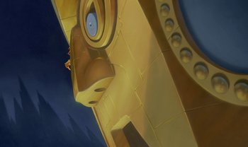 Movie still from “The Emperor's New Groove” (2000), directed by Mark Dindal – View of a cartoon scene; Extreme Close Up shot, Low angle